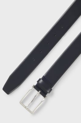 Riem van Italiaans leer met geborstelde zilverkleurige hardware, Donkerblauw