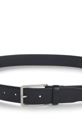 Italian-made leather belt with pin buckle, Dark Blue