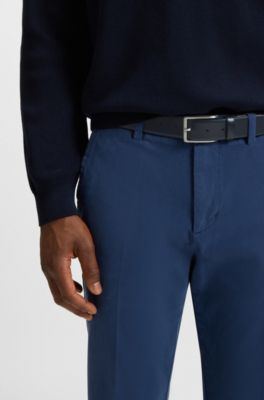 Ceinture en cuir italien avec boucle en m&eacute;tal argent&eacute; bross&eacute;, Bleu fonc&eacute;