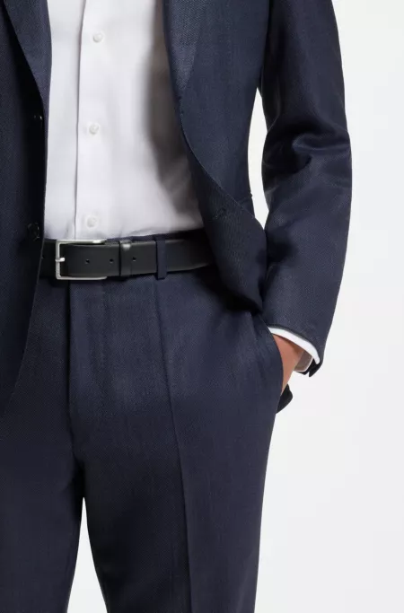 Ceinture en cuir italien avec boucle en métal argenté brossé