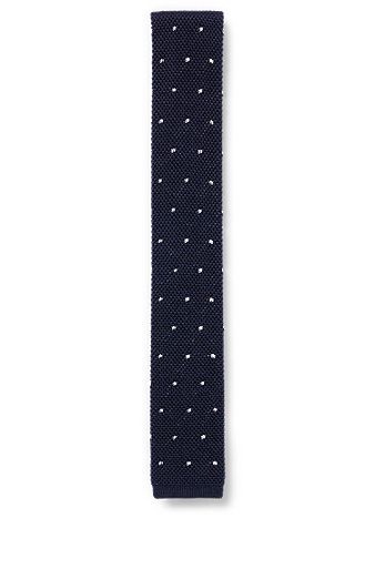 Knitted-silk tie with dot pattern, Dark Blue