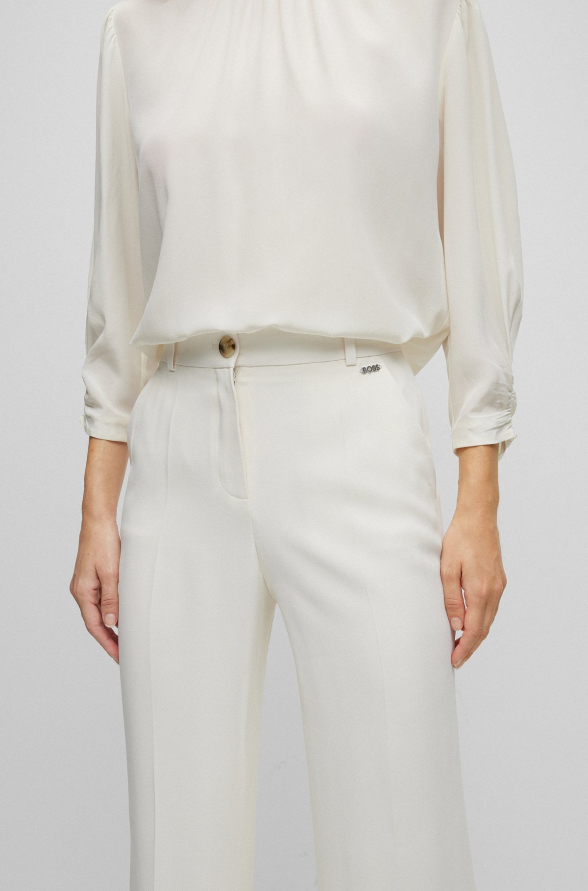 Regular-fit trousers with bootcut leg, White