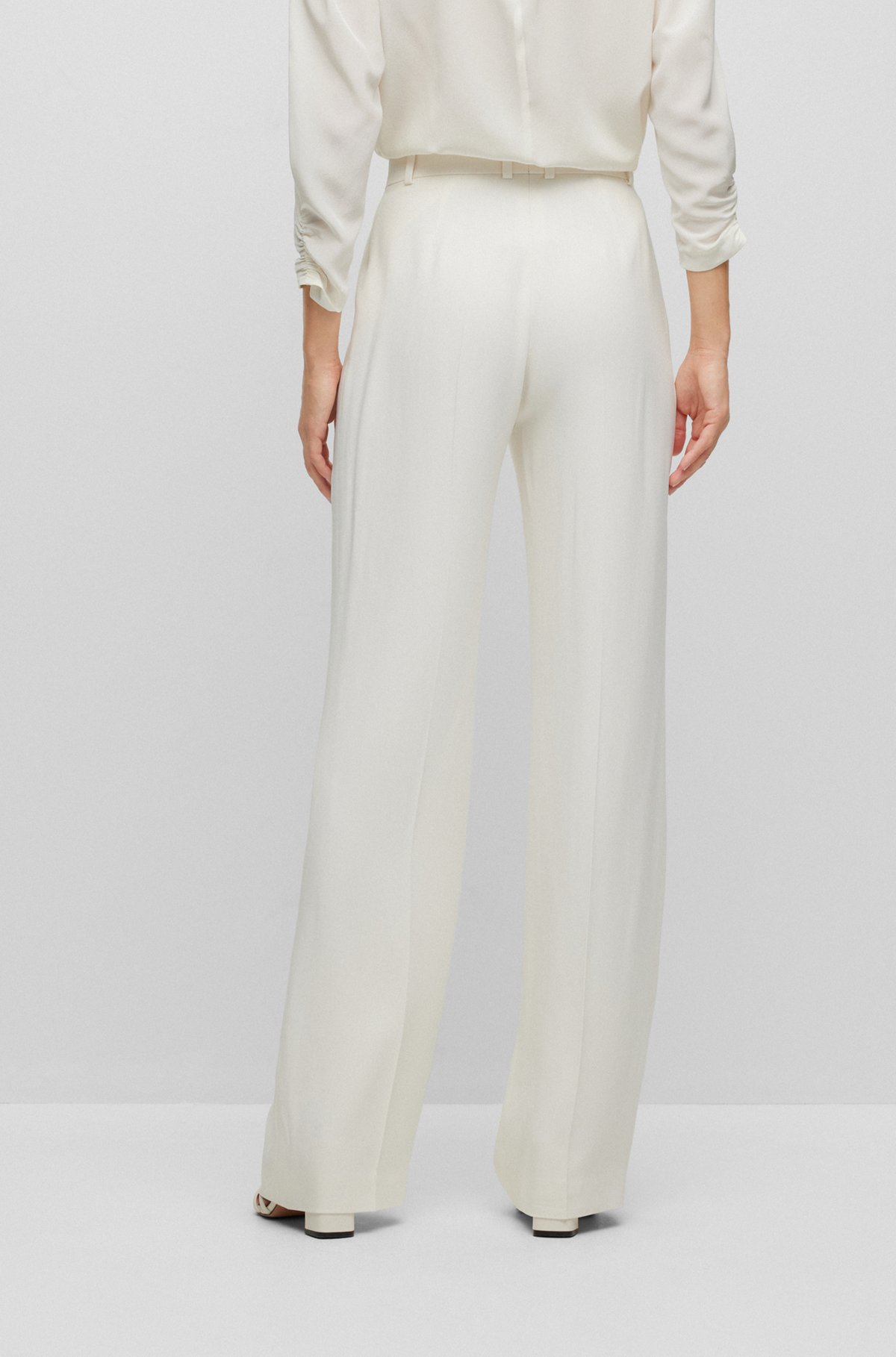 Regular-fit trousers with bootcut leg, White