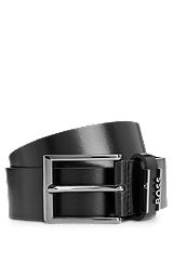 Italian-leather belt with logo keeper, Black
