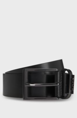 G&uuml;rtel aus italienischem Leder mit geb&uuml;rsteten Metalldetails, Schwarz