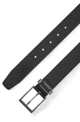 Italian-leather belt with logo keeper, Black