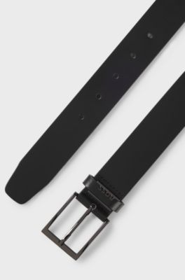 Italian-leather belt with brushed gunmetal hardware, Black