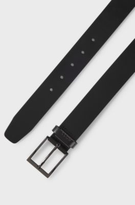 Italian-leather belt with brushed gunmetal hardware, Black