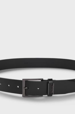 Italian-leather belt with brushed gunmetal hardware, Black