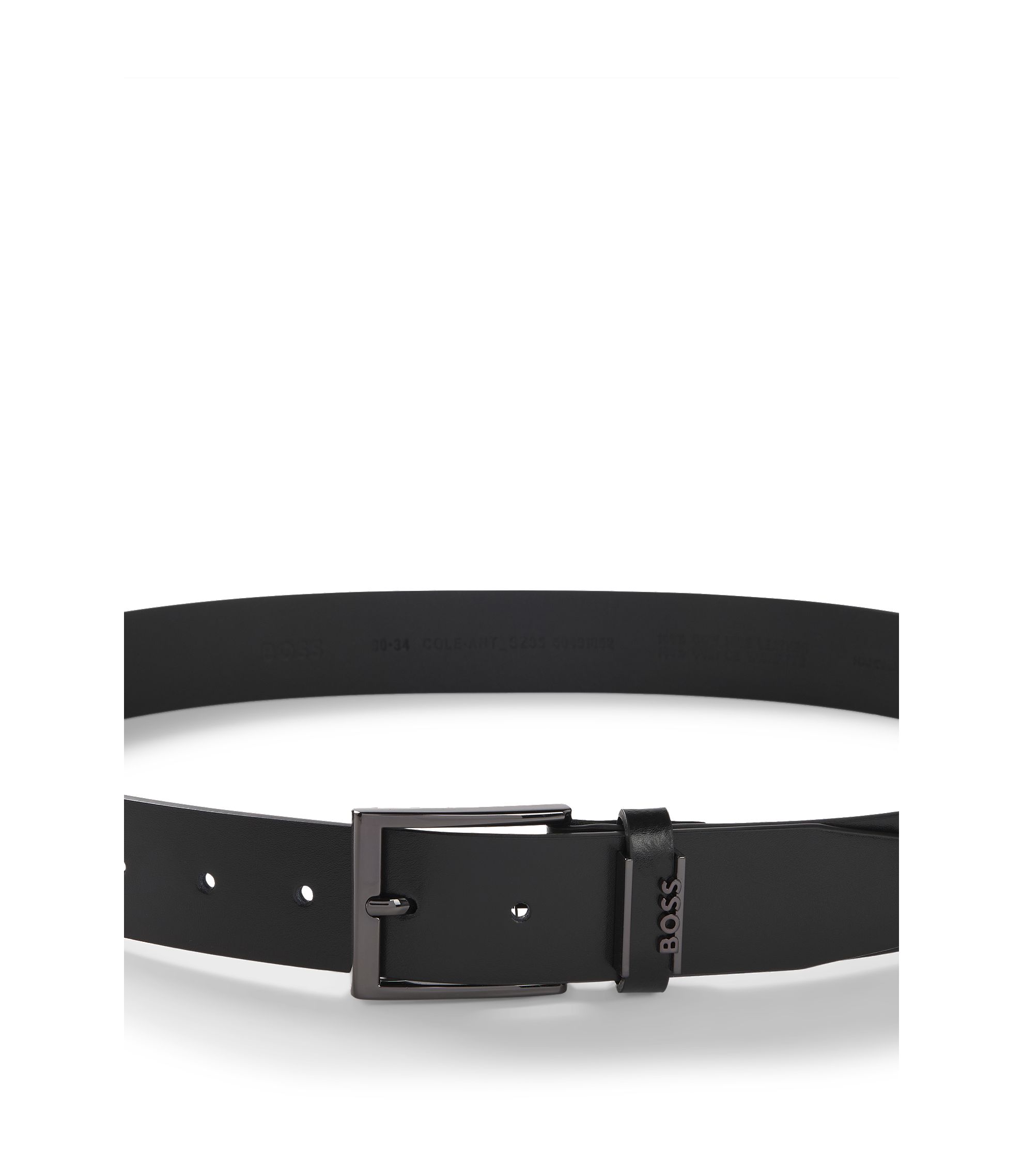 BOSS - Italian-leather belt with logo keeper - Black BOSS - Italian-leather belt with logo keeper - Black