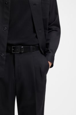 Italian-leather belt with brushed gunmetal hardware, Black