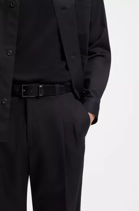 Italian-leather belt with brushed gunmetal hardware