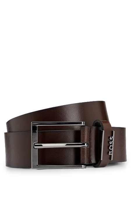 Italian-leather belt with logo keeper, Dark Brown