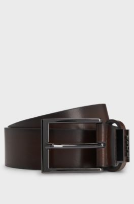 Italian-leather belt with brushed gunmetal hardware, Dark Brown