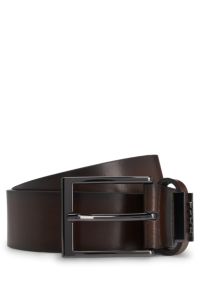 Ceinture en cuir italien avec passant logoté, Marron foncé