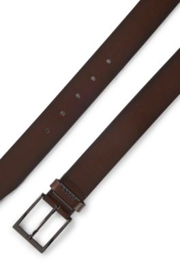 Italian-leather belt with logo keeper, Dark Brown