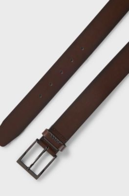 G&uuml;rtel aus italienischem Leder mit geb&uuml;rsteten Metalldetails, Dunkelbraun