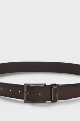 Italian-leather belt with brushed gunmetal hardware, Dark Brown