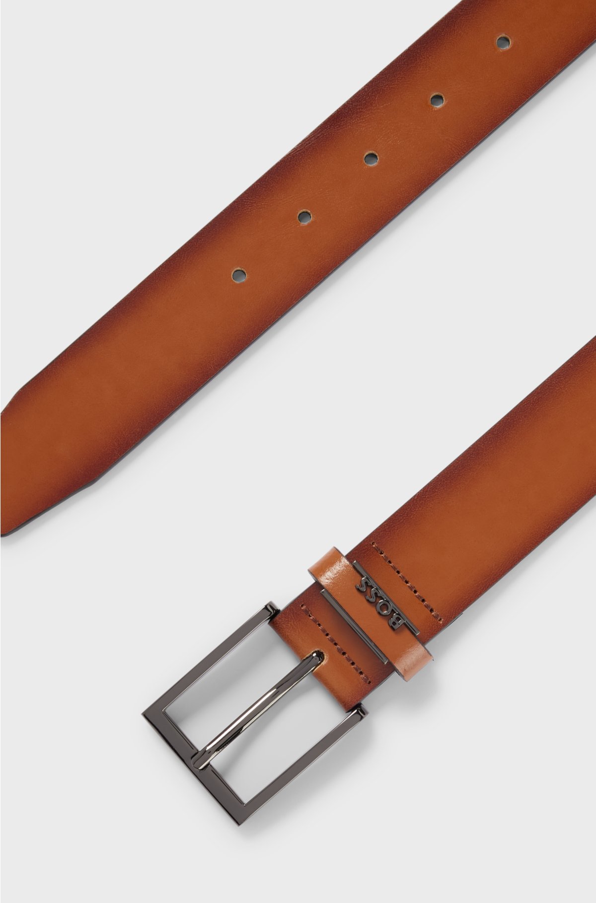 Italian-leather belt with logo keeper, Brown