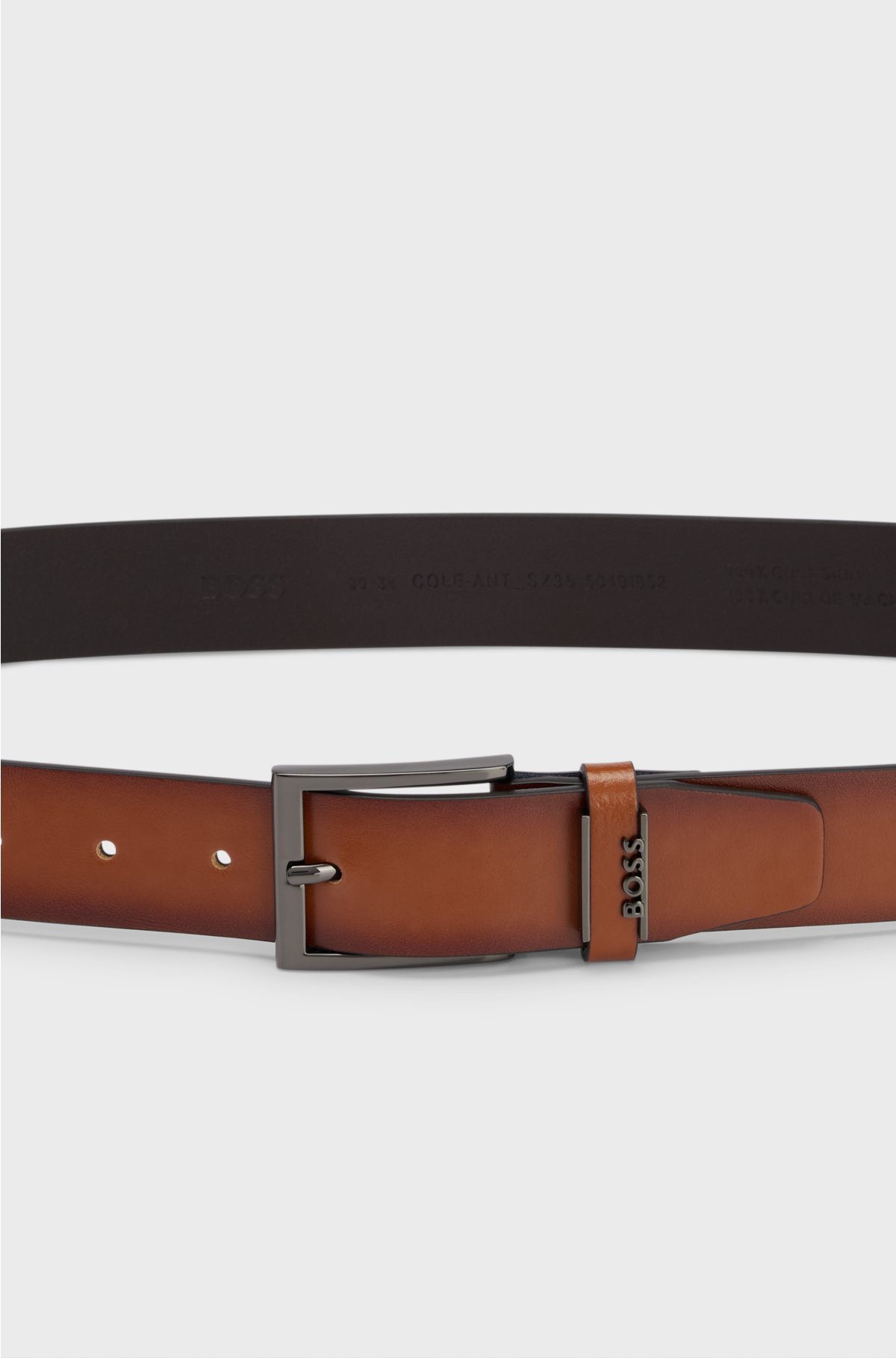Italian-leather belt with logo keeper, Brown
