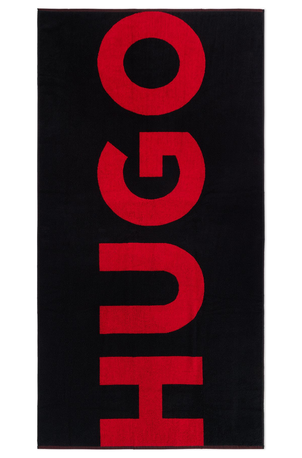 Strandlaken van katoenen badstof met groot logo, Zwart