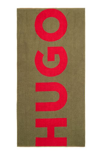 Cotton-terry beach towel with large logo, Light Green