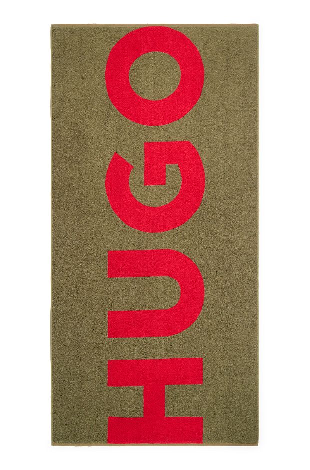 Cotton-terry beach towel with large logo, Light Green