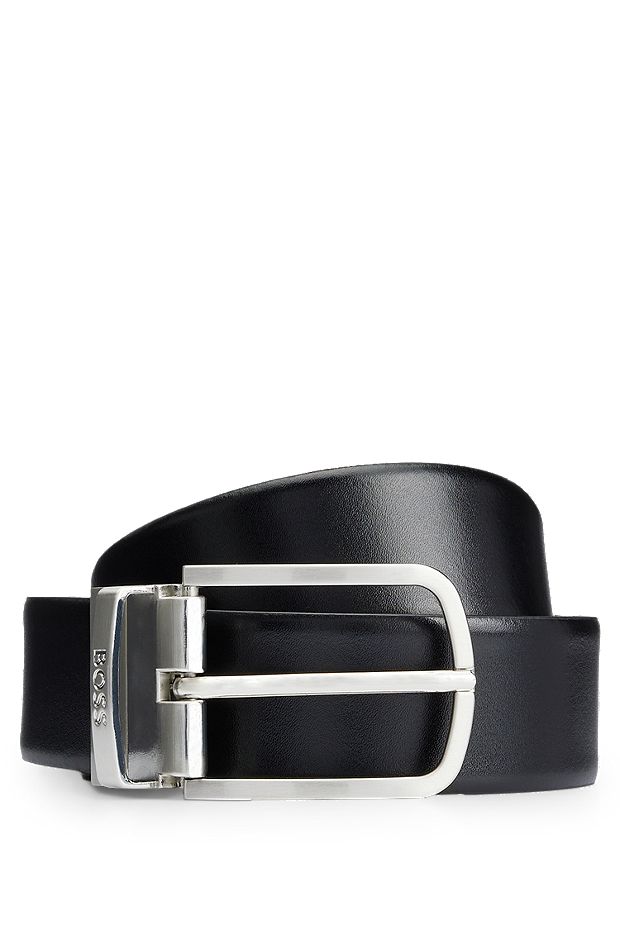 Reversible belt in Italian leather with pin buckle, Black