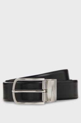Reversible belt in Italian leather with pin buckle, Black