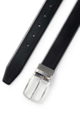 Reversible belt in Italian leather with pin buckle, Black