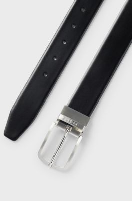 Reversible belt in Italian leather with pin buckle, Black
