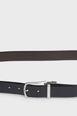 Reversible belt in Italian leather with pin buckle, Black