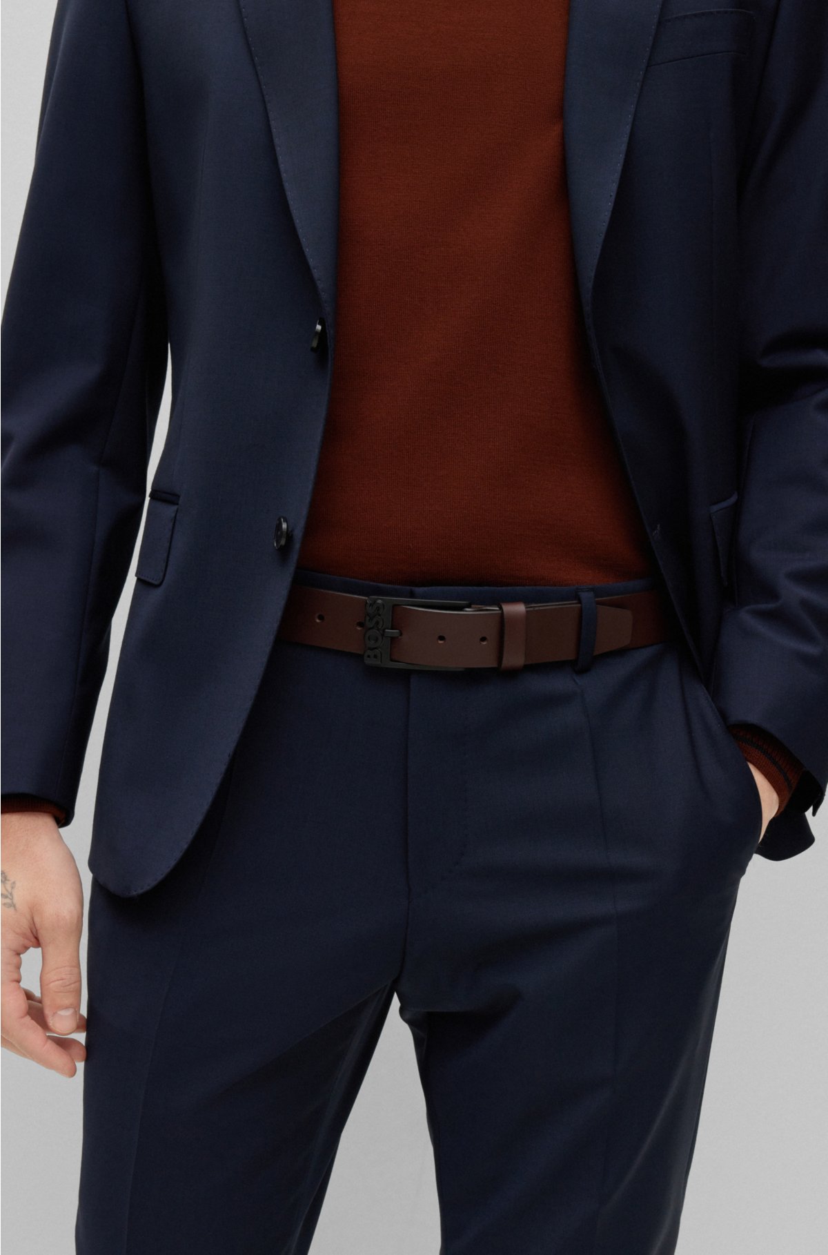 SUITSUPPLY Dark Brown Belt, Italian Cow Leather, Size: 34, Men's Belts