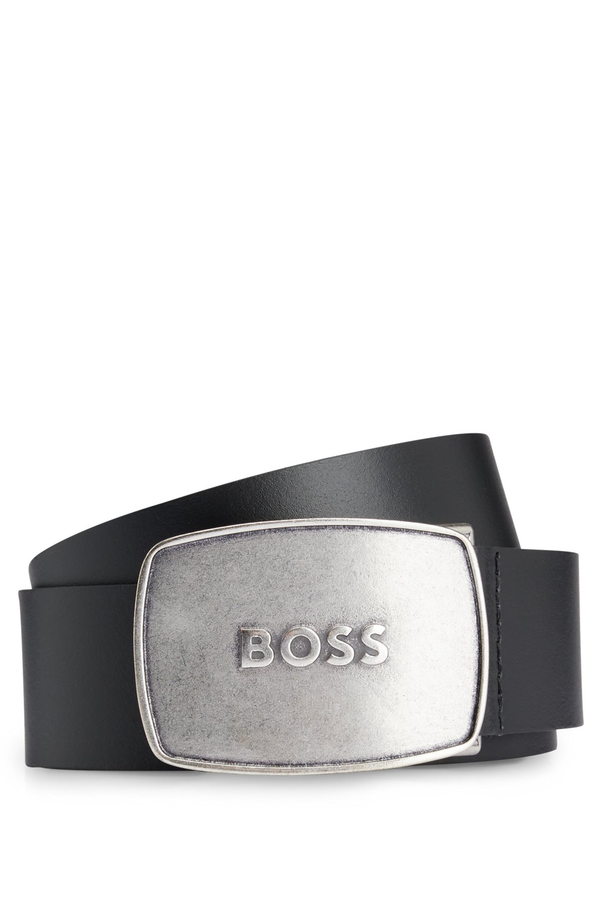 BOSS - Ledergürtel mit Logo-Koppelschließe aus gebürstetem Metall