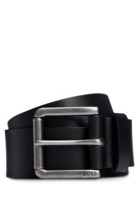Ceinture en cuir avec boucle à ardillon logotée, Noir