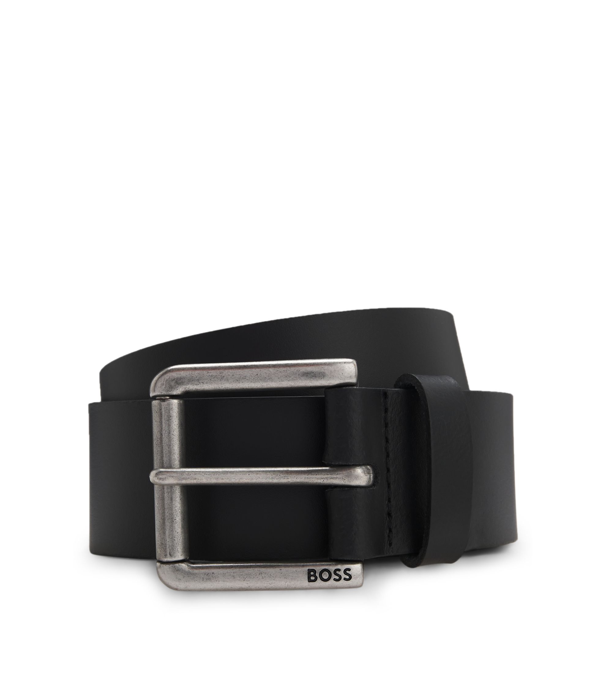 未使用HUGO BOSS ヒューゴボス　レザーベルト ブラック黒　 ロゴバックル BOSS - レザーベルト ロゴピンバックル - ブラック