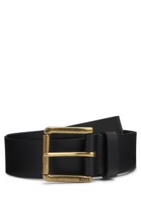 Leather belt with branded pin buckle, Black