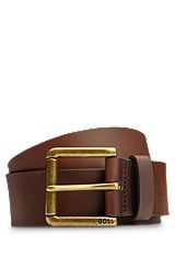 Leather belt with branded pin buckle, Dark Brown