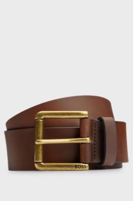 Understated leather belt with pin buckle, Dark Brown