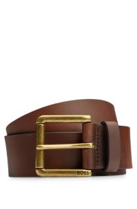Leather belt with roller buckle, Dark Brown