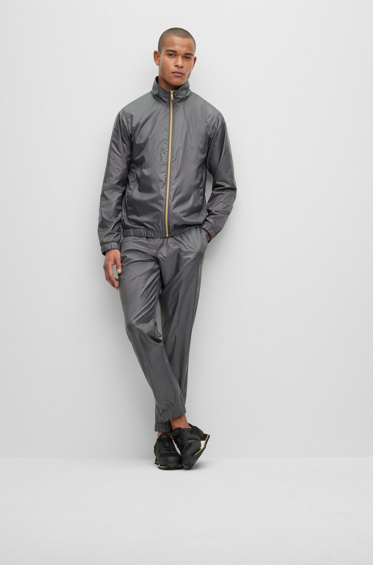 Water-repellent regular-fit tracksuit with branding and stripes, Dark Grey