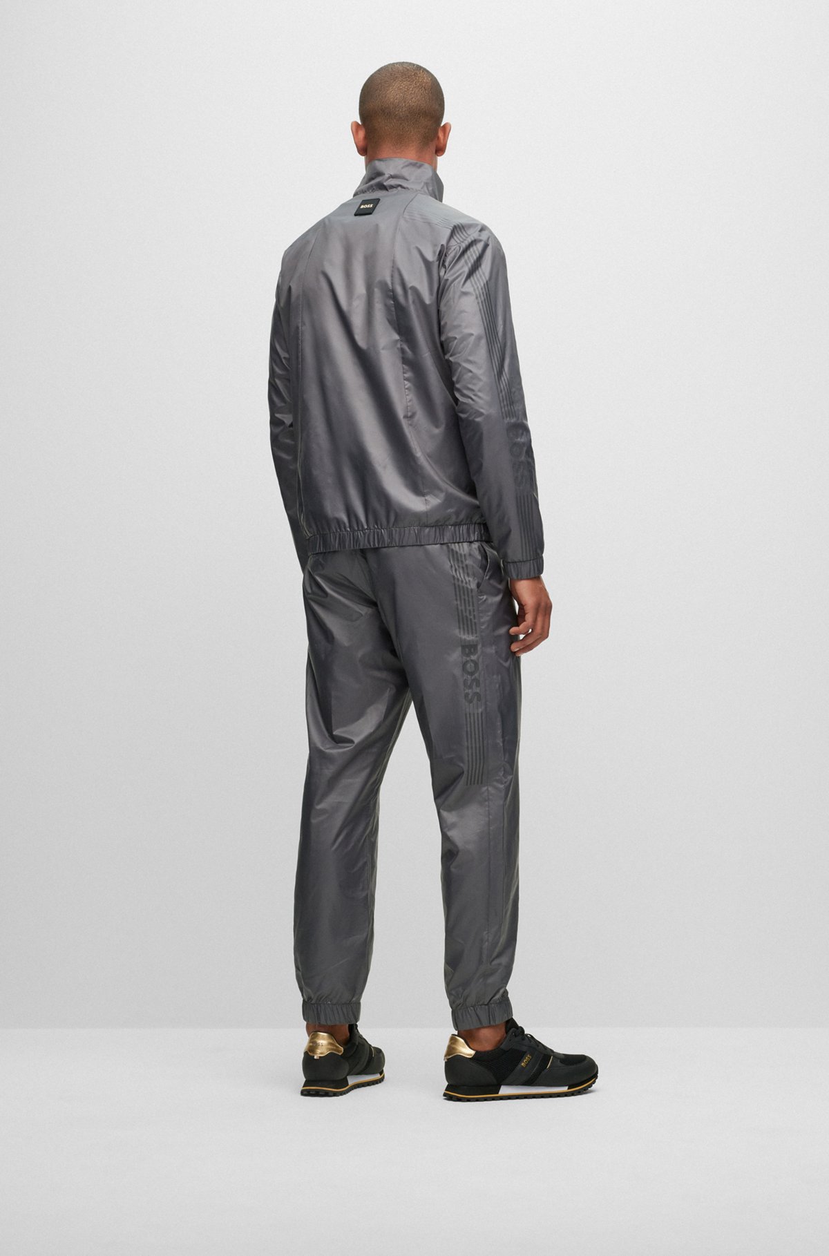 Water-repellent regular-fit tracksuit with branding and stripes, Dark Grey