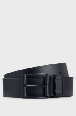 Italian-leather belt with logo keeper, Black