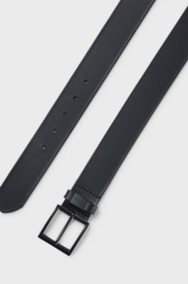 Italian-leather belt with logo keeper, Black