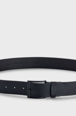 Italian-leather belt with logo keeper, Black