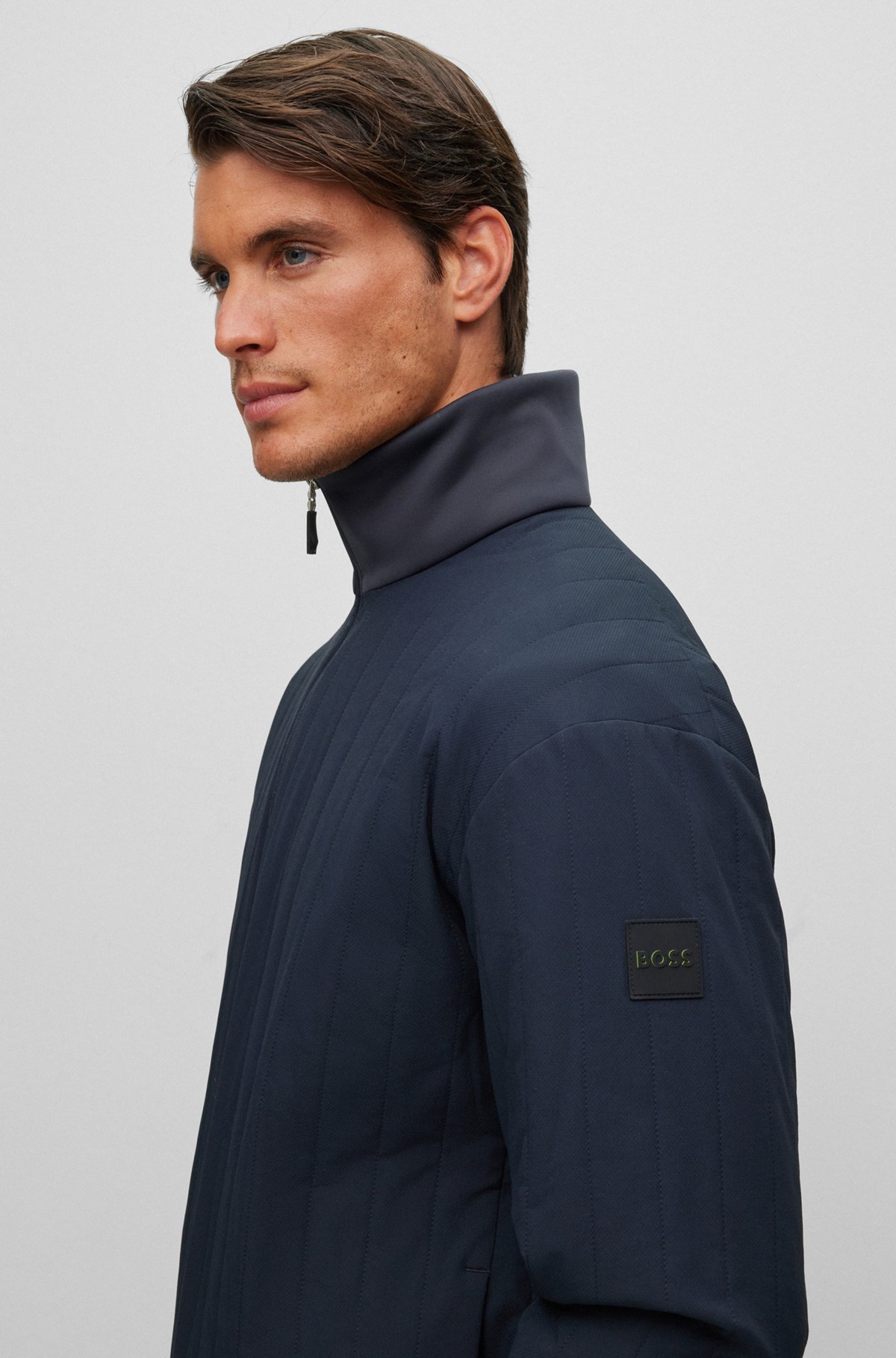 Water-repellent padded jacket with vertical quilting, Dark Blue