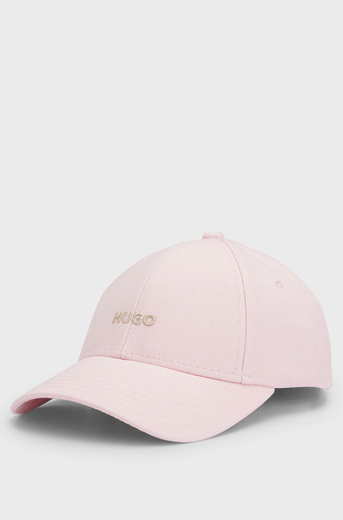 Cotton-denim cap with embroidered logo, light pink
