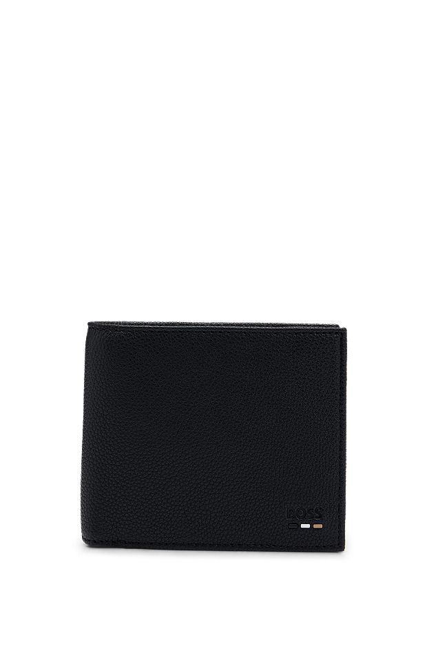Grained faux-leather trifold wallet with signature stripe, Black