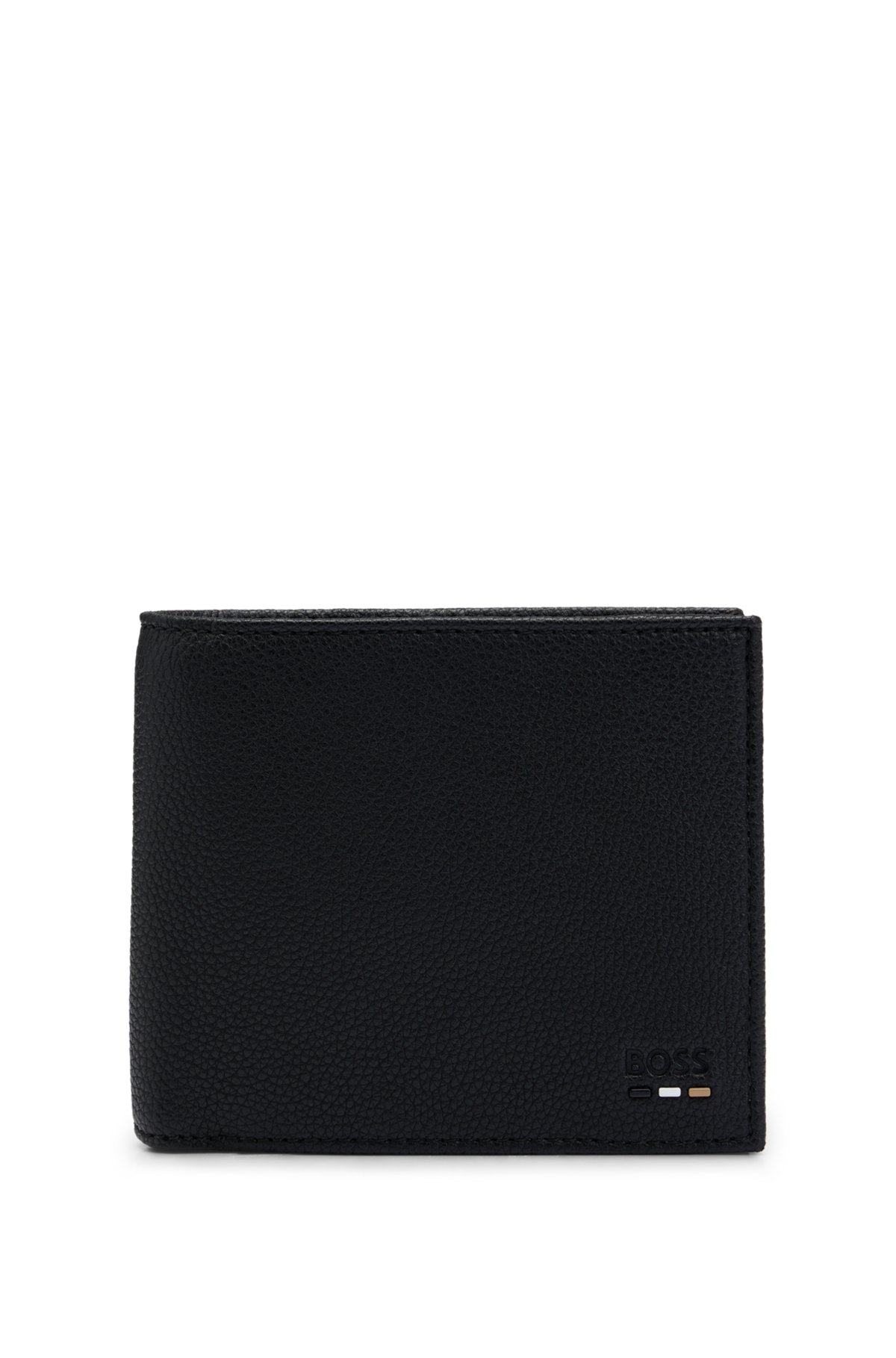 BOSS - Grained faux-leather trifold wallet with signature stripe