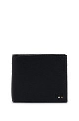 Grained faux-leather trifold wallet with signature stripe, Black